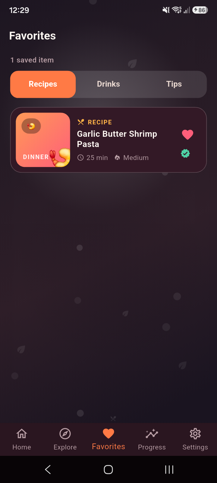 Foodie Guide favorites screen